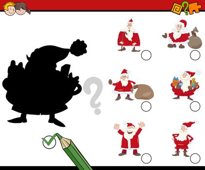 Cartoon Illustration of Educational Shadow Activity Task for Children with Santa Claus Characters