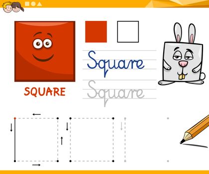 Educational Cartoon Illustration of Square Basic Geometric Shape for Children