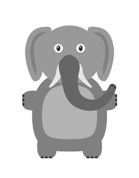 Elephant illustration as a funny character. Large mammal with long trunk. Small cartoon creature, isolated object in flat design on white background.