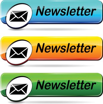 Illustration of three newsletter web buttons on white background