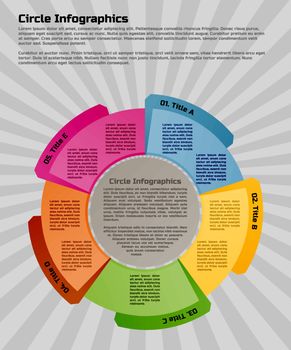 Infographic design template. Circular style of infographics for presentation of circular process in your business. Circle is divided into five steps.