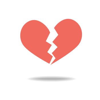 Red heartbreak / broken heart or divorce flat icon for apps and websites