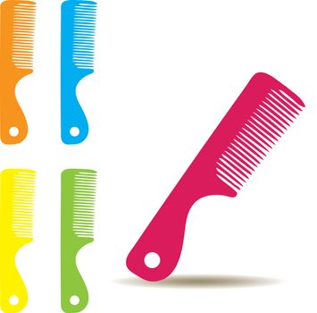 vector illustration of colorful hair brushes isolated on white background