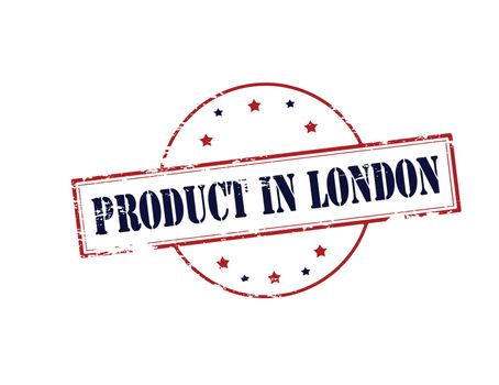 Rubber stamp with text product in London inside, vector illustration