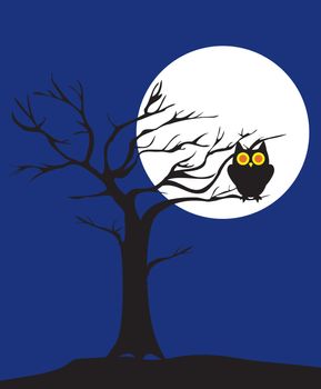 vector illustration of a spooky tree with owl