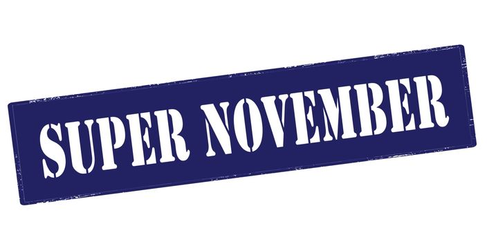 Rubber stamp with text super November inside, vector illustration