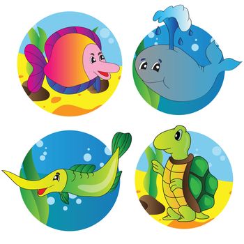 Vector illustration set of images of the marine life