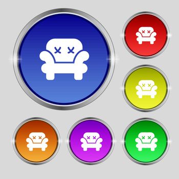 Armchair icon sign. Round symbol on bright colourful buttons. Vector illustration