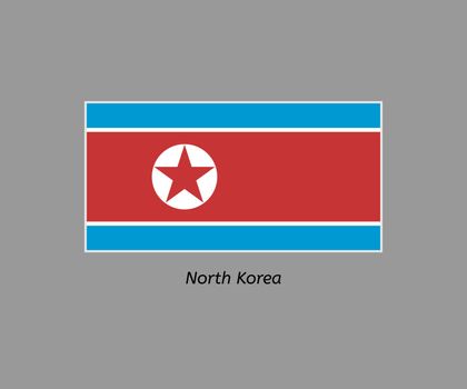 North korea flag. Illustration of the flag on gray backgound. Illustration contains text: north korea