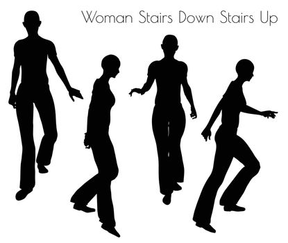 EPS 10 vector illustration of Woman Stairs Down Stairs pose on white background
