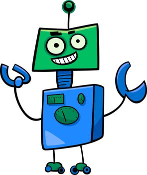 Cartoon Illustration of Funny Robot or Droid Character