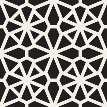 Vector Seamless Black and White Mosaic Lace Pattern. Abstract Geometric Background Design