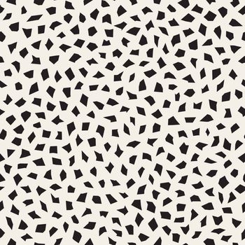 Vector Seamless Black And White Edgy Jumble Shapes Mosaic Pattern. Abstract Geometric Background Design