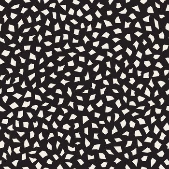 Vector Seamless Black And White Edgy Jumble Shapes Mosaic Pattern. Abstract Freehand Background Design