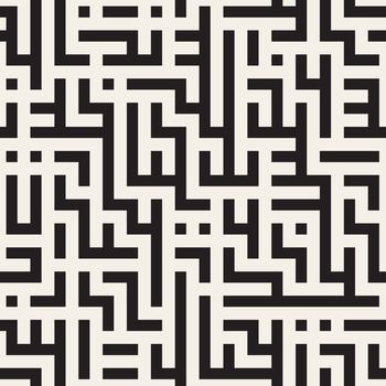 Vector Seamless Black And White Maze Lines Pattern. Abstract Geometric Background Design