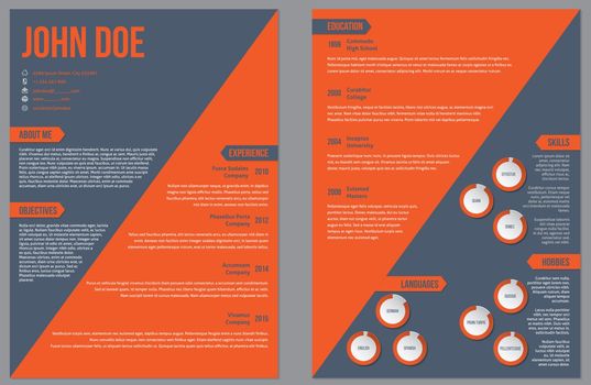 Two sided resume curriculum vitae cv design template with large orange stripe