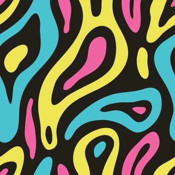 Universal seamless abstract pattern doodle geometric lines in retro memphis style, fashion 80-90s, black, yellow, pink, blue color. It can be used in printing, website backdrop, fabric design