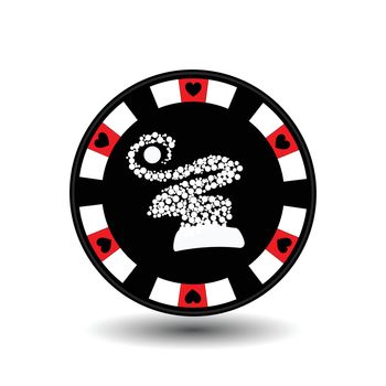 chip poker casino Christmas new year. Icon on white easy to separate the background. To use for sites, design, decoration, printing, etc. In the middle of the hood snowflakes on red feature