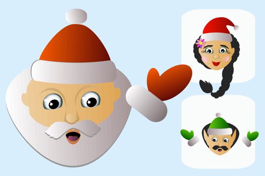 Santa Claus icon head difficult unconventional unordinary his assistants a few people