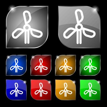 wind turbine icon sign. Set of ten colorful buttons with glare. Vector illustration