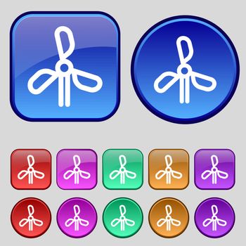 wind turbine icon sign. A set of twelve vintage buttons for your design. Vector illustration