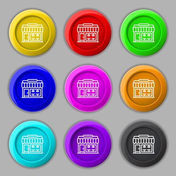 Store icon sign. symbol on nine round colourful buttons. Vector illustration