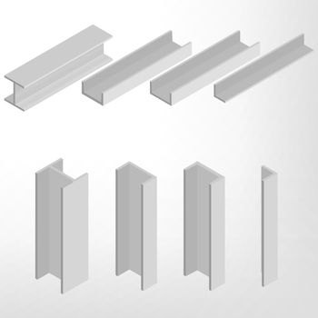 Steel beam isolated on white background. Design elements for the construction and reconstruction. Flat 3D isometric style, vector illustration.