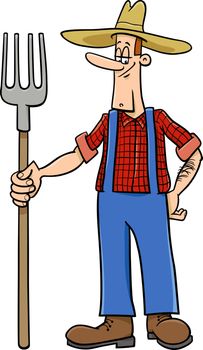Cartoon Illustration of Farmer Worker Occupation Character