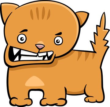 Cartoon Illustration of Angry Cat or Kitten Animal Character