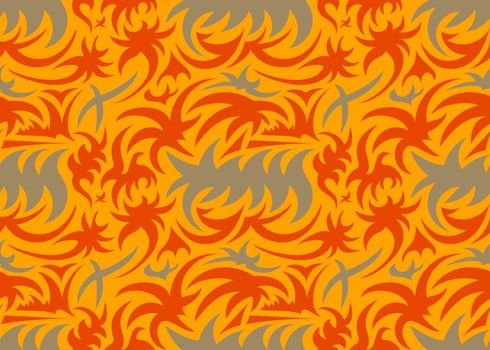 Abstract seamless thorny organic pattern. grey, orange and red. vector illustration