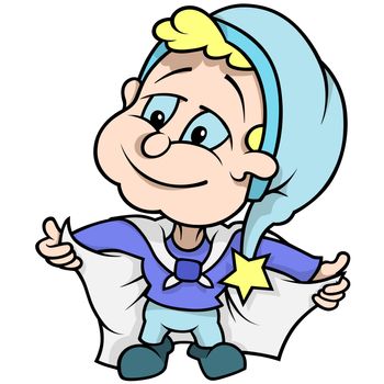 Blue Little Dwarf - Colored Cartoon Illustration, Vector