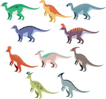 Vector image of a set of duck dinosaurs