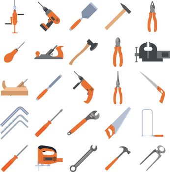 Vector image of a collection of tool icons for building 