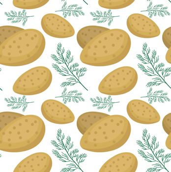 Potatoes seamless pattern. Praties endless background, texture. Vegetable backdrop. Vector illustration