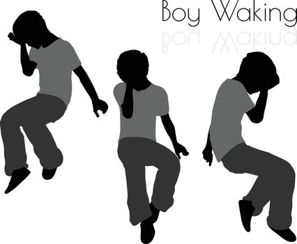 EPS 10 vector illustration of boy in Everyday Waking Up pose on white background
