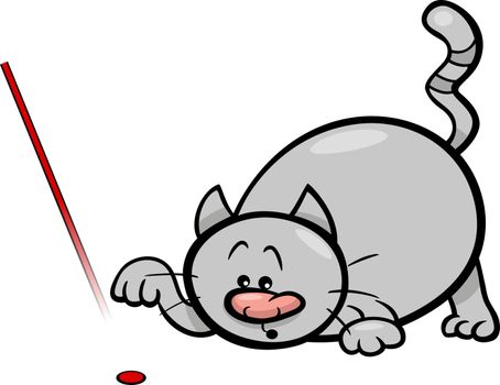 Cartoon Illustration of Cat Playing with Laser Pointer