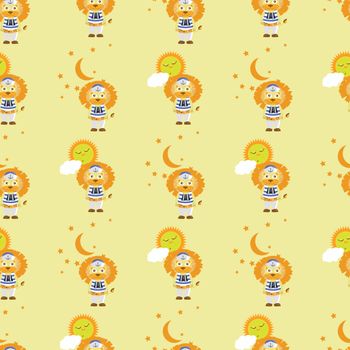 lion and leaves. seamless pattern. children s illustration. is used to print, website, smartphone, design, textiles, ceramics fabrics prints postcards packaging etc