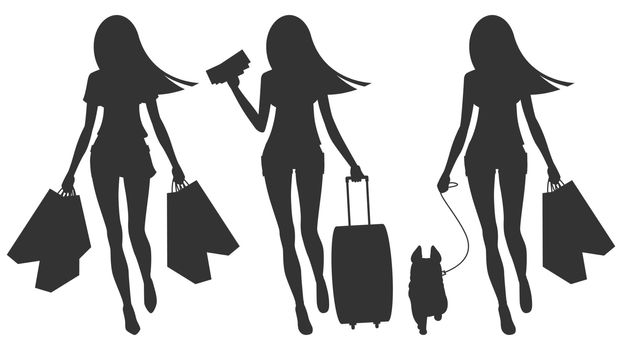 Illustration, silhouette motion travel walking with dog, format EPS 10