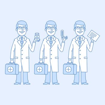 Vector Illustration, Doctor holding different objects, format EPS 10