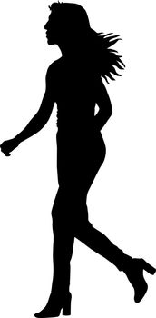 Black silhouettes of beautiful woman on white background. Vector illustration.