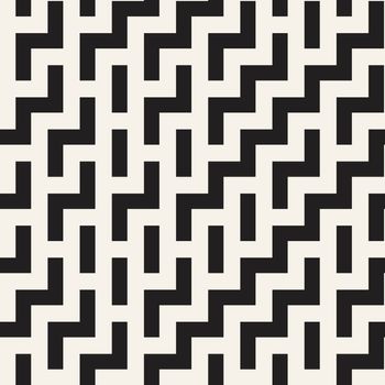 Irregular Maze Shapes Tiling Contemporary Graphic. Abstract Geometric Background Design. Vector Seamless Black and White Pattern.