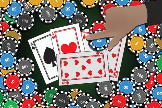 casino chips hand holding a blue chip. winnings concept. illustration to use for printing, website, smart phone, wallpaper, decoration, decorations, etc.