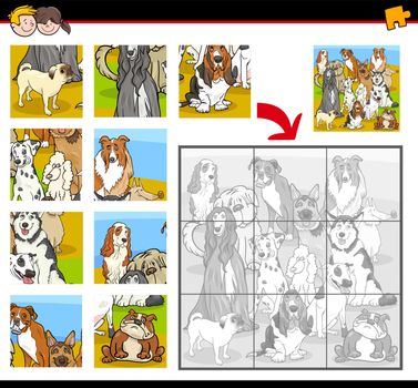 Cartoon Illustration of Education Jigsaw Puzzle Activity Task for Preschool Children with Dogs Animal Characters