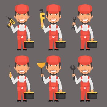 Vector Illustration, Repairman Holds Different Tools, format EPS 10