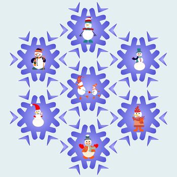 Vector Pattern Christmas elements Snowman cartoons icons set illustration