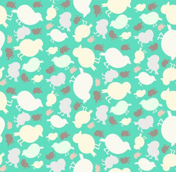 Tender seamless pattern with beautiful birds on blue background