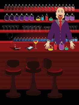 the bartender at the bar. concept of entertainment and recreation. illustration. use a smart phone, website, printing, decorating etc ..