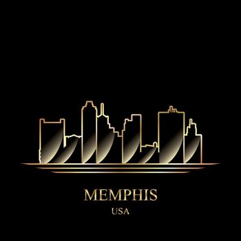 Gold silhouette of Memphis on black background, vector illustration