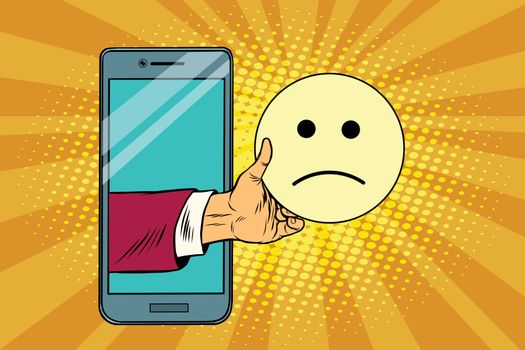 sadness resentment emoji emoticons in smartphone. Pop art retro vector illustration