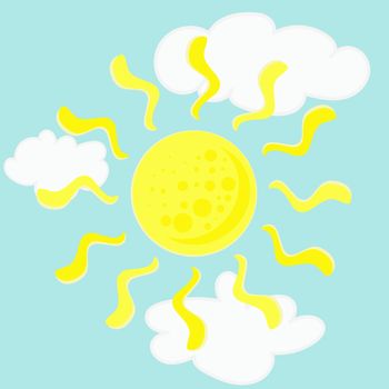 Cute simple sun in the sky with clouds